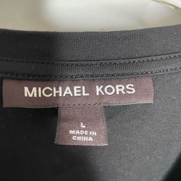 Michael Kors Short Sleeve V Neck T Shirt Black Mens Sz L Large Logo - Picture 3 of 6